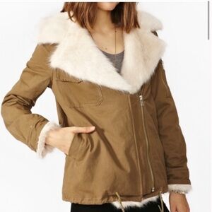 UNIF Tan Jacket with Faux Fur Collar Size XS